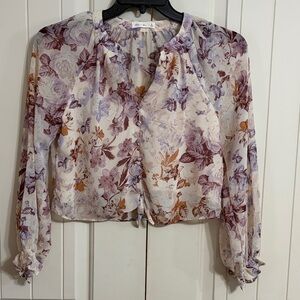 Active USA Lavender & Cream Floral Tie-Front Blouse Size M